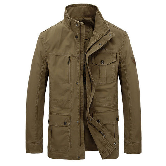 Men's Stand Collar Mid-length Multi-pocket Casual Jacket Best YouTube Store