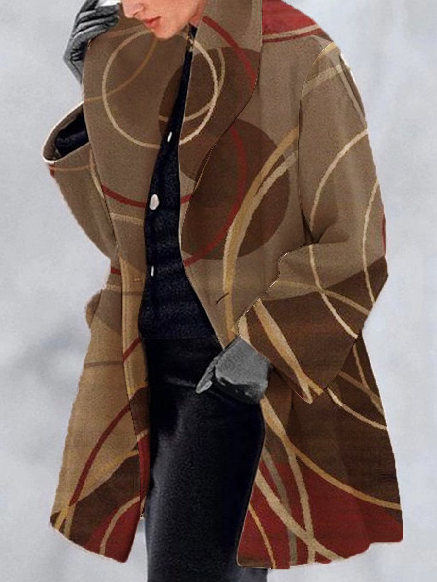 Fashion Retro Women's Lapel Print Wool Jacket LadyShow.Store