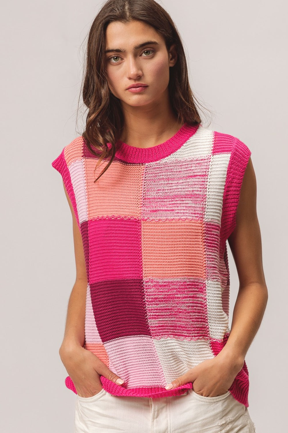 BiBi Color Block Round Neck Sweater Vest LuxuryLifeWay Online Store