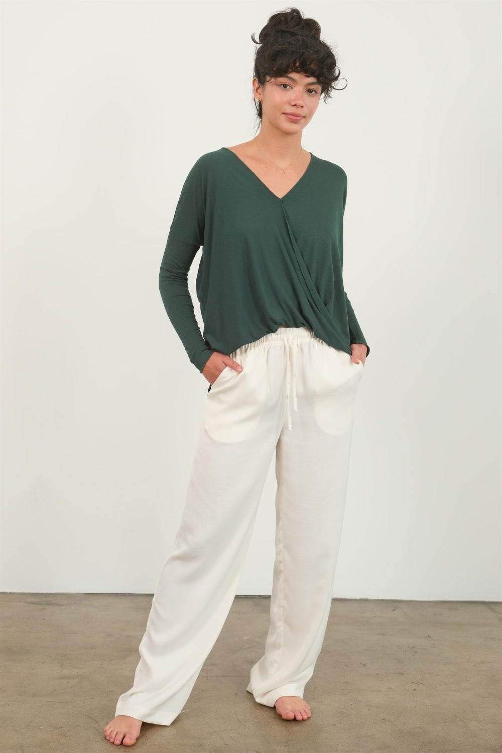 HYFVE Draped Drop Shoulder Long Sleeve Top LuxuryLifeWay Online Store