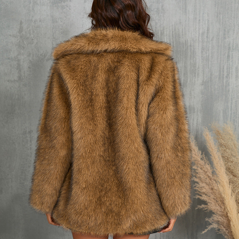 Winter Coat Warm Lapel Long Fluffy Faux Fur Coat Women Loose Long Sleeve Jacket Outerwear Clothing Accent Plus