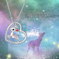 Sterling Silver Sika Deer Heart Zircon Necklace LadyShow.Store