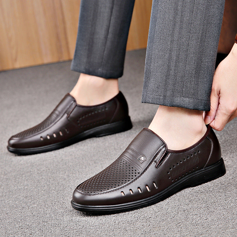 Men's Leather Genuine Flat Sole Round Toe Soft Sole Non-slip Casual Shoes For Middle-aged Best YouTube Store