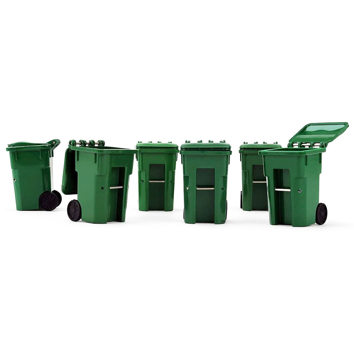 Set of 6 Green Garbage Trash Bin Containers Replica 1/34 Models by First Gear First Gear