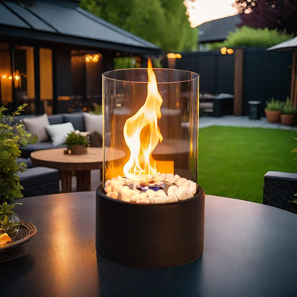 10.5" H Portable Tabletop Round Fireplace(Black) JHY DESIGN