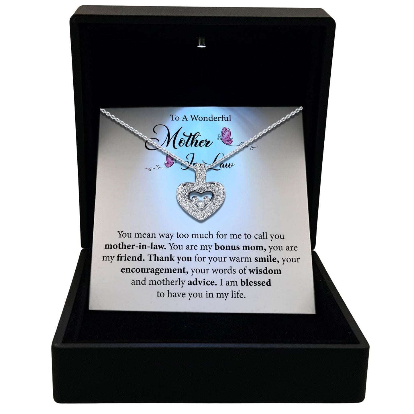 To My Wonderful Mother-in-Law - Thank You For Your Warm Smile - Tryndi Floating Heart Necklace TRYNDI