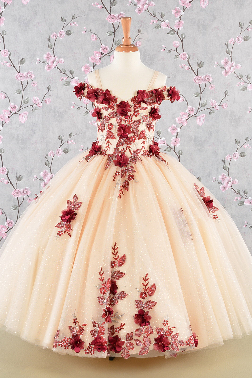 3-D Flower Embroidery Bead Mesh Kids Dress Tux-USA