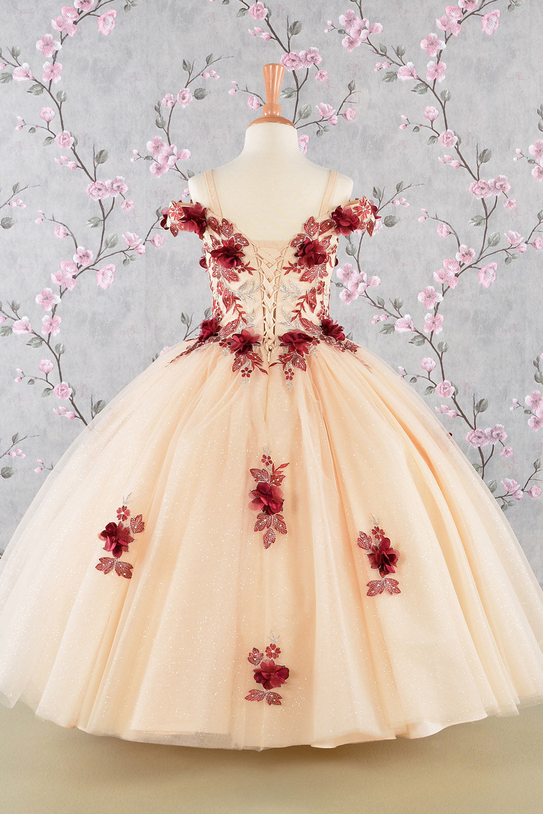 3-D Flower Embroidery Bead Mesh Kids Dress Tux-USA
