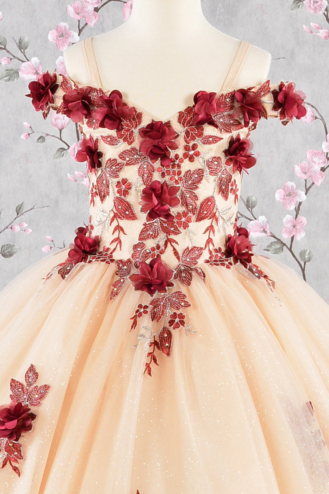 3-D Flower Embroidery Bead Mesh Kids Dress Tux-USA