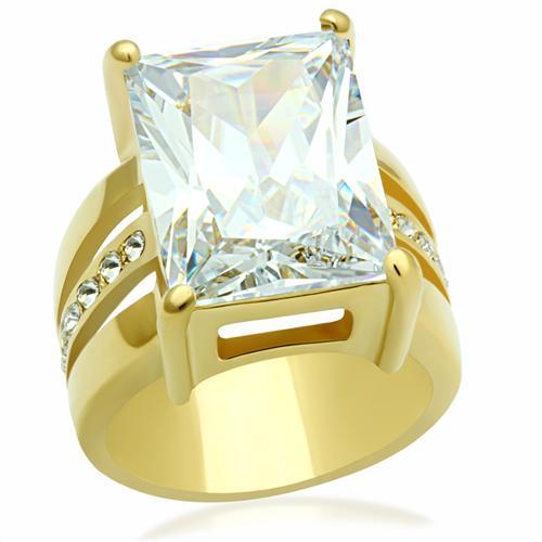 GL089 - IP Gold(Ion Plating) Brass Ring with AAA Grade CZ  in Clear Alamode