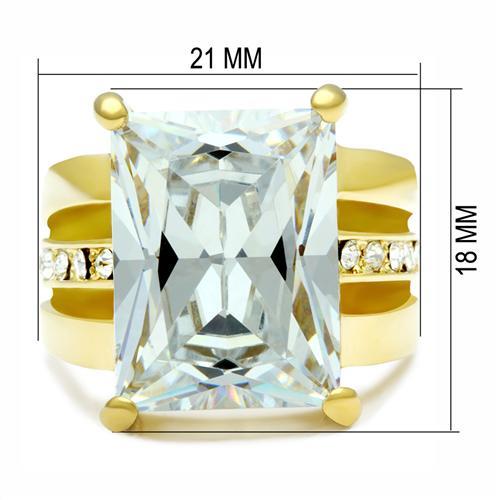 GL089 - IP Gold(Ion Plating) Brass Ring with AAA Grade CZ  in Clear Alamode