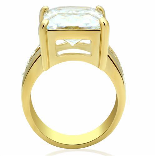 GL089 - IP Gold(Ion Plating) Brass Ring with AAA Grade CZ  in Clear Alamode