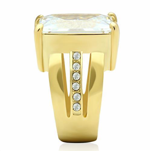 GL089 - IP Gold(Ion Plating) Brass Ring with AAA Grade CZ  in Clear Alamode