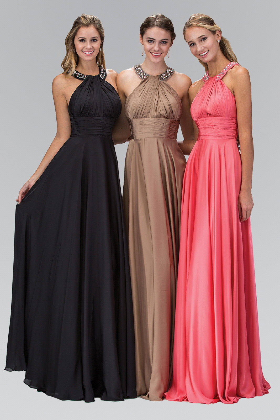 harmeuse Long Dress with Beaded Halter Neckline Tux-USA