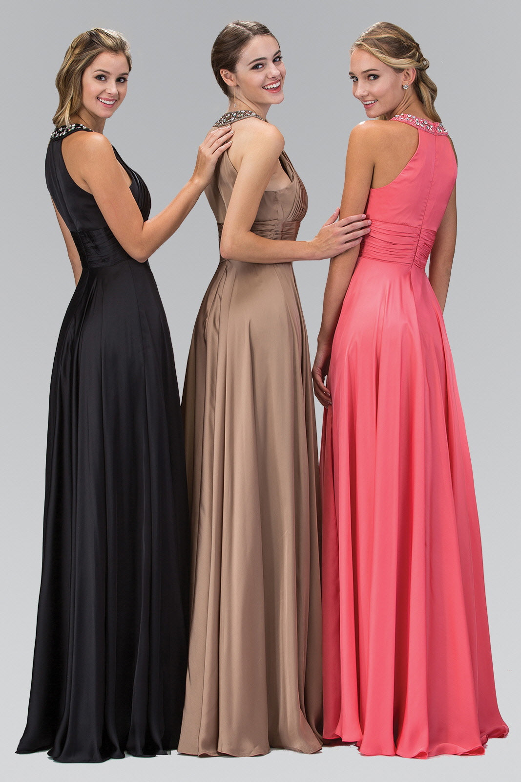 harmeuse Long Dress with Beaded Halter Neckline Tux-USA