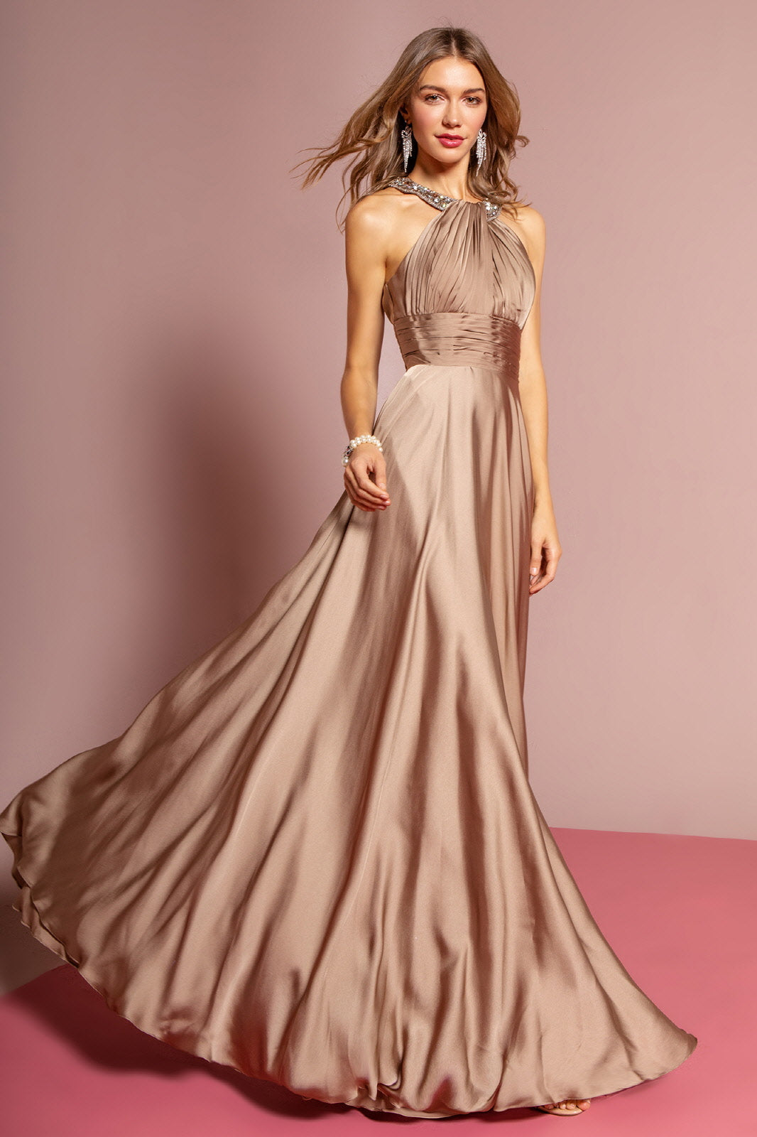 harmeuse Long Dress with Beaded Halter Neckline Tux-USA