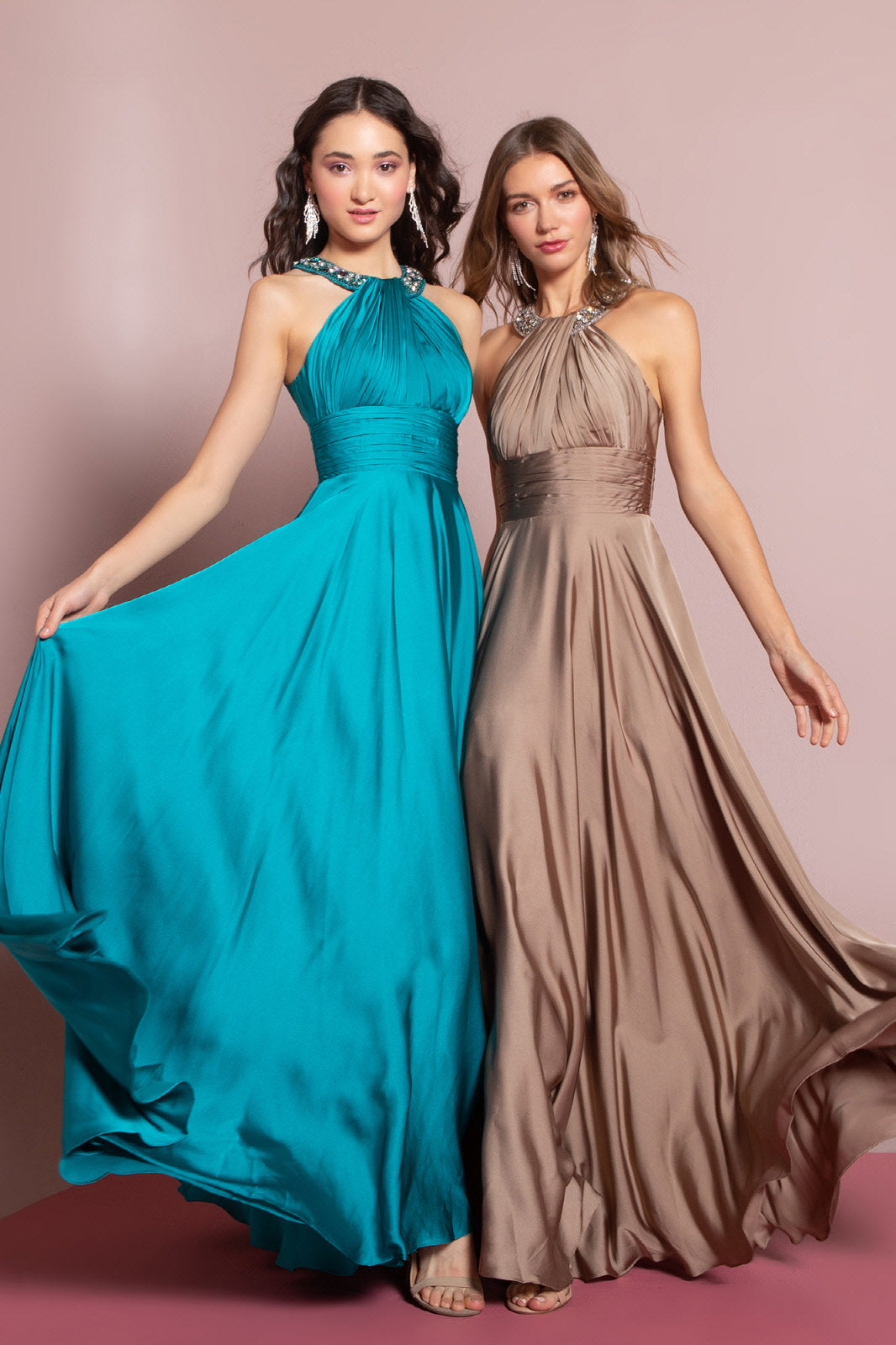 harmeuse Long Dress with Beaded Halter Neckline Tux-USA