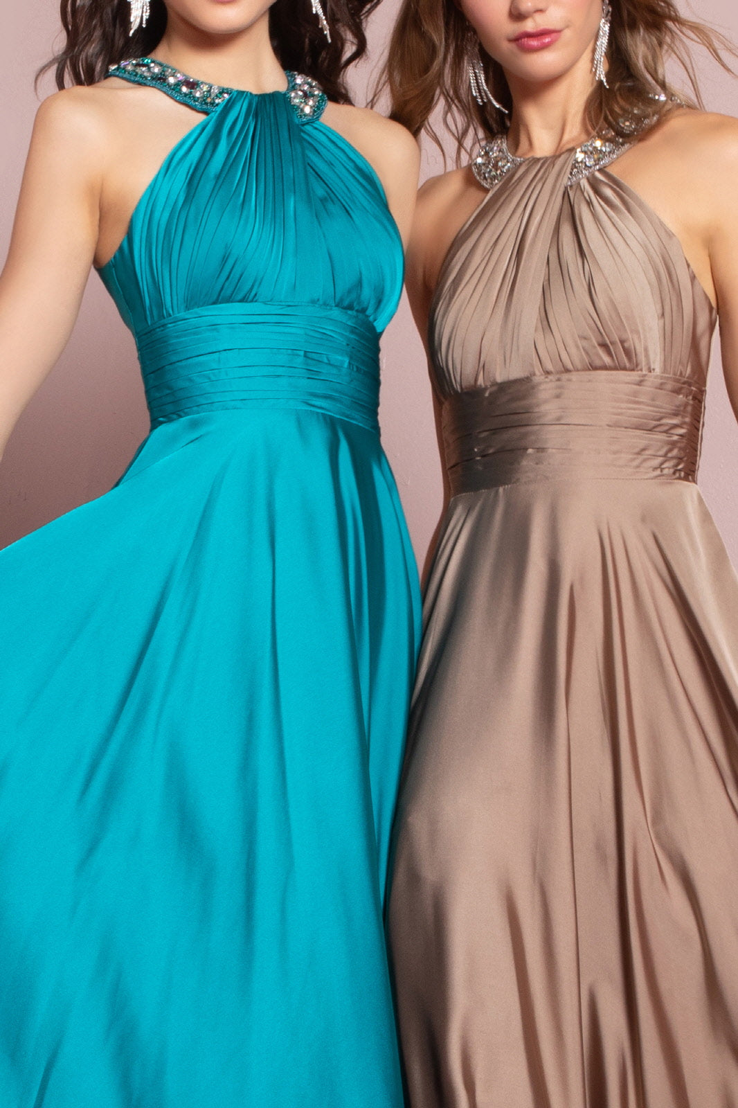 harmeuse Long Dress with Beaded Halter Neckline Tux-USA