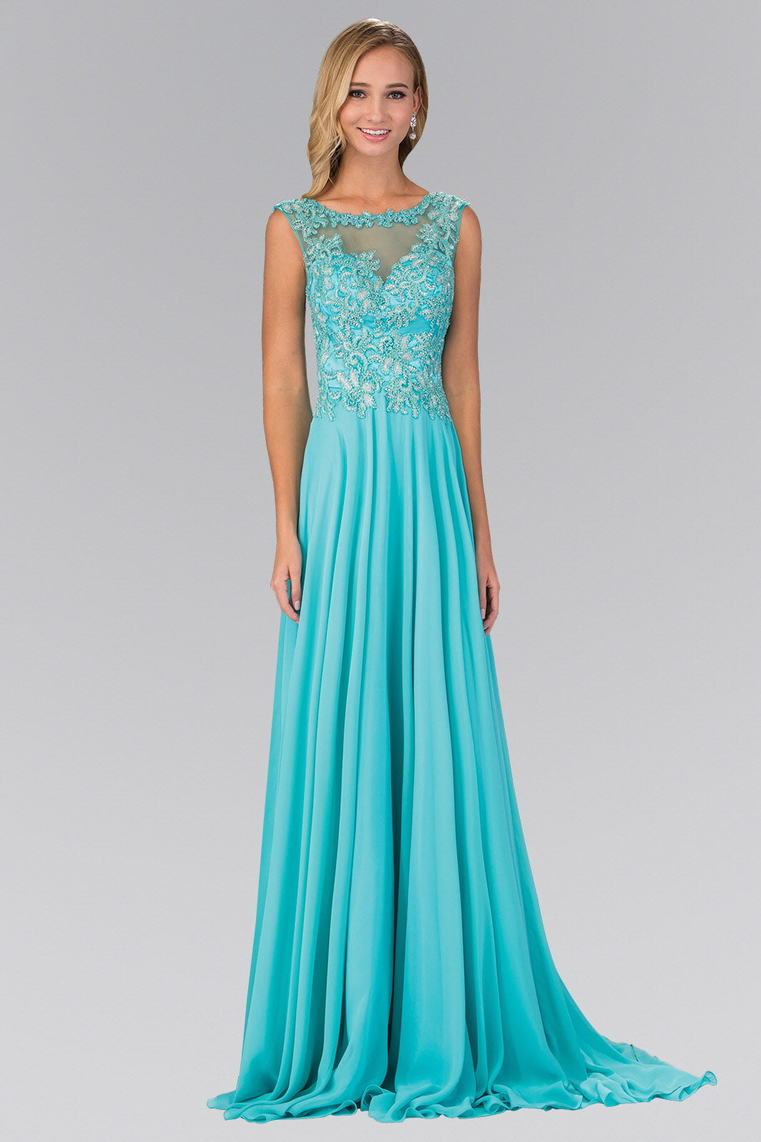 Bead Embellished Chiffon Floor Length Dress Tux-USA