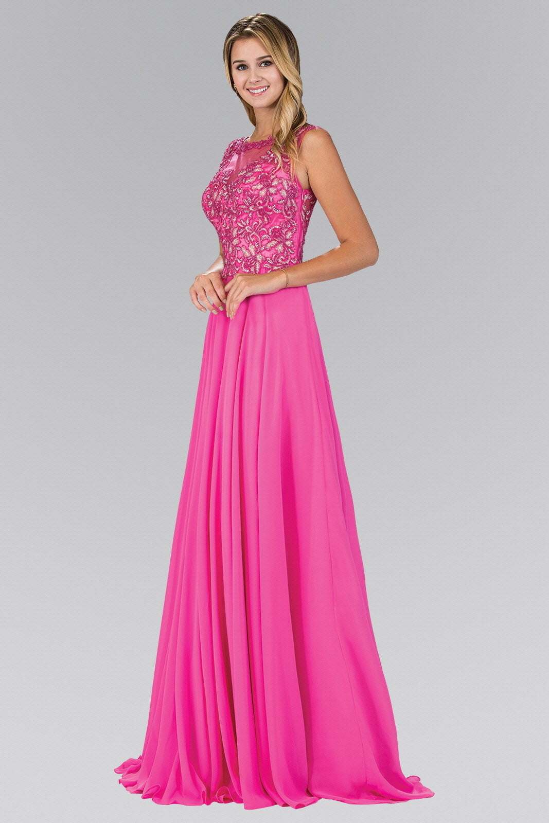Bead Embellished Chiffon Floor Length Dress Tux-USA