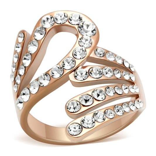 GL149 - IP Rose Gold(Ion Plating) Brass Ring with Top Grade Crystal  in Clear Alamode