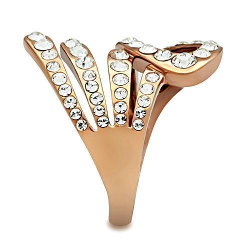 GL149 - IP Rose Gold(Ion Plating) Brass Ring with Top Grade Crystal  in Clear Alamode