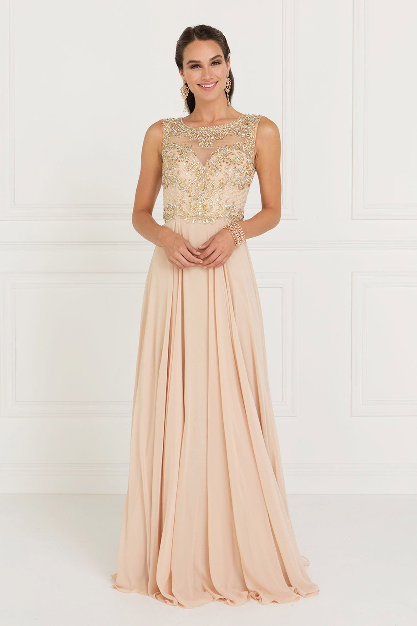 Chiffon Illusion Sweetheart A-Line Long Dress with Cut-Out Back Tux-USA