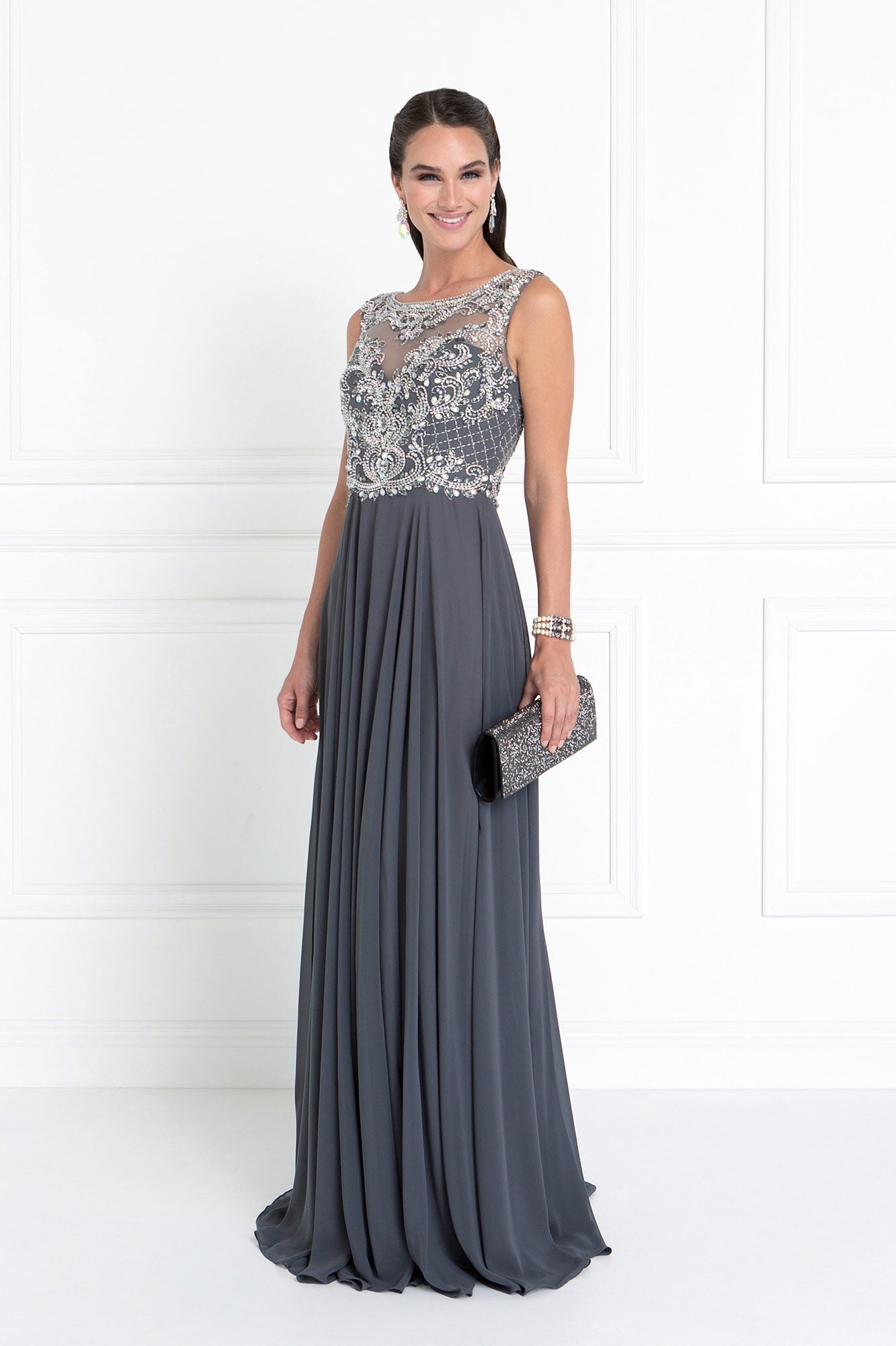Chiffon Illusion Sweetheart A-Line Long Dress with Cut-Out Back Tux-USA