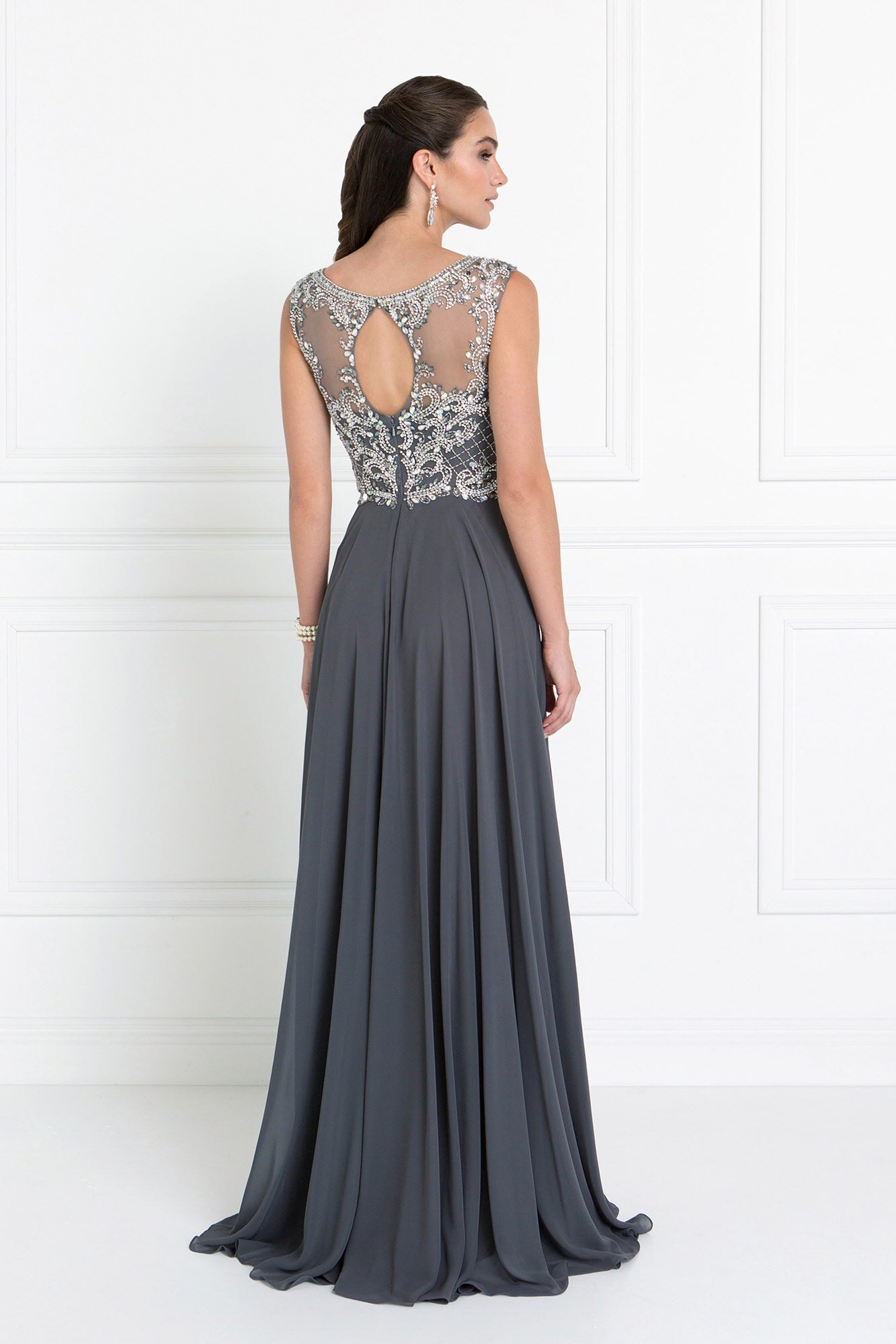 Chiffon Illusion Sweetheart A-Line Long Dress with Cut-Out Back Tux-USA