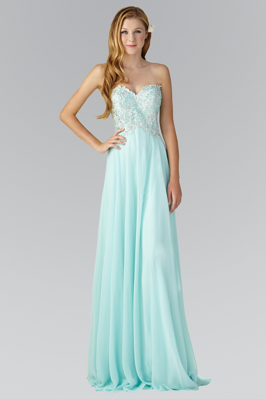 Strapless Chiffon Long Dress with Sweetheart Neckline Tux-USA