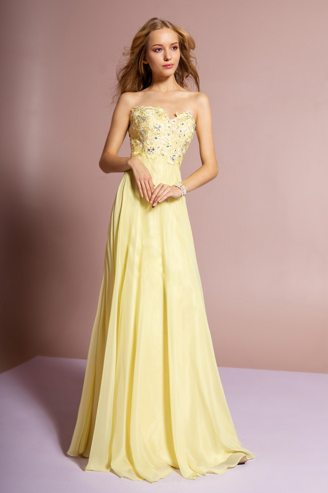 Strapless Chiffon Long Dress with Sweetheart Neckline Tux-USA