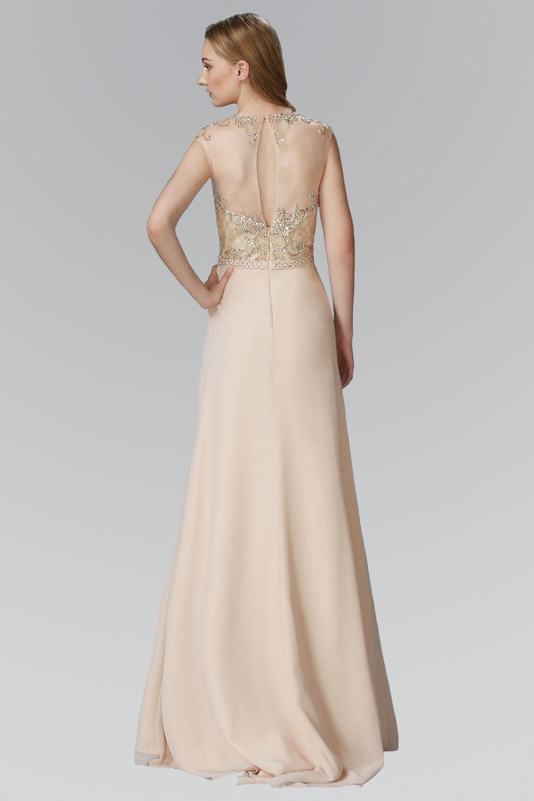 Sleeveless Chiffon Floor Length Dress with Jewel Embellished Bodice and Back Tux-USA