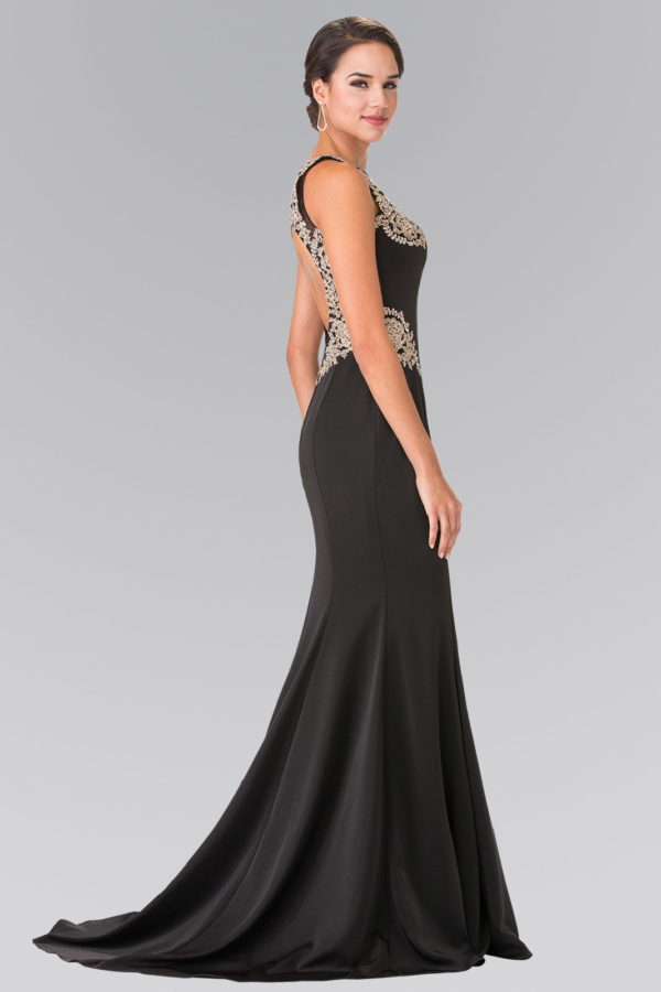 Embroidery Rome Jersey Long Dress with Open Back Tux-USA
