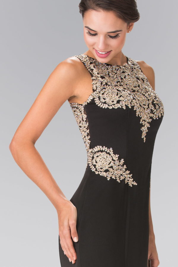 Embroidery Rome Jersey Long Dress with Open Back Tux-USA