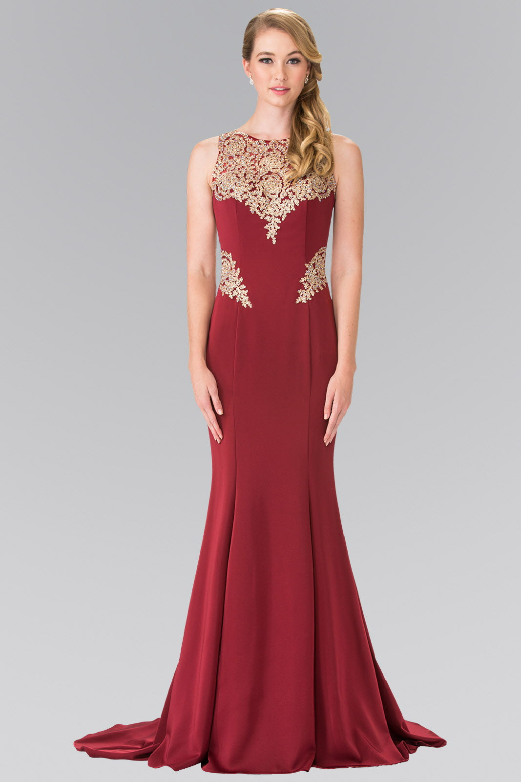 Embroidery Rome Jersey Long Dress with Open Back Tux-USA