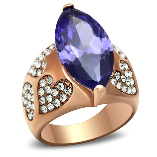 GL241 - IP Rose Gold(Ion Plating) Brass Ring with AAA Grade CZ  in Tanzanite-0