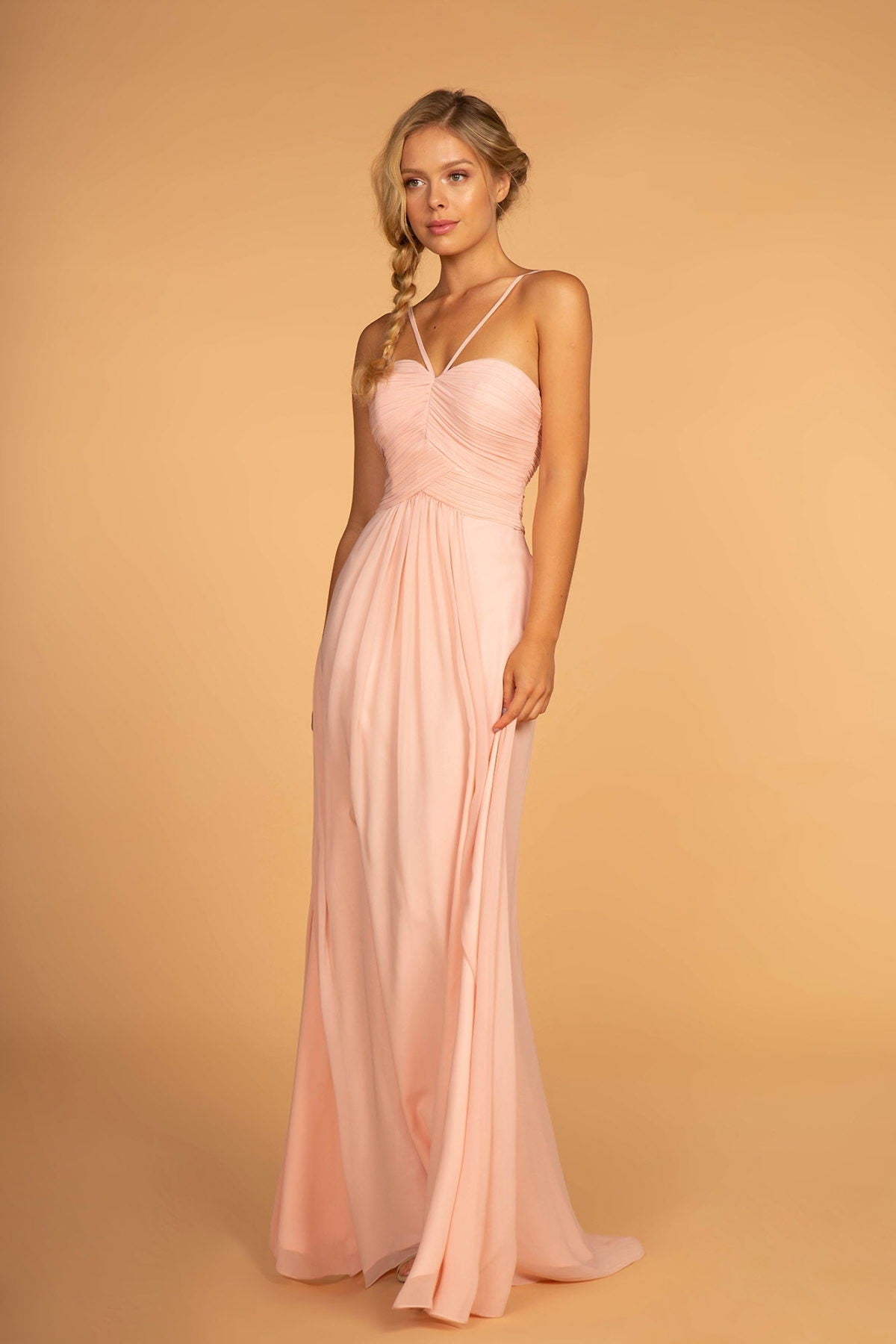 Chiffon Ruched-Bodice Long Dress Tux-USA