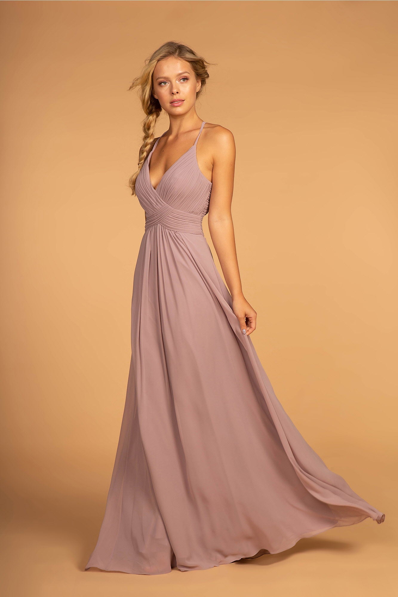 Chiffon Ruched Bodice Long Dress Tux-USA
