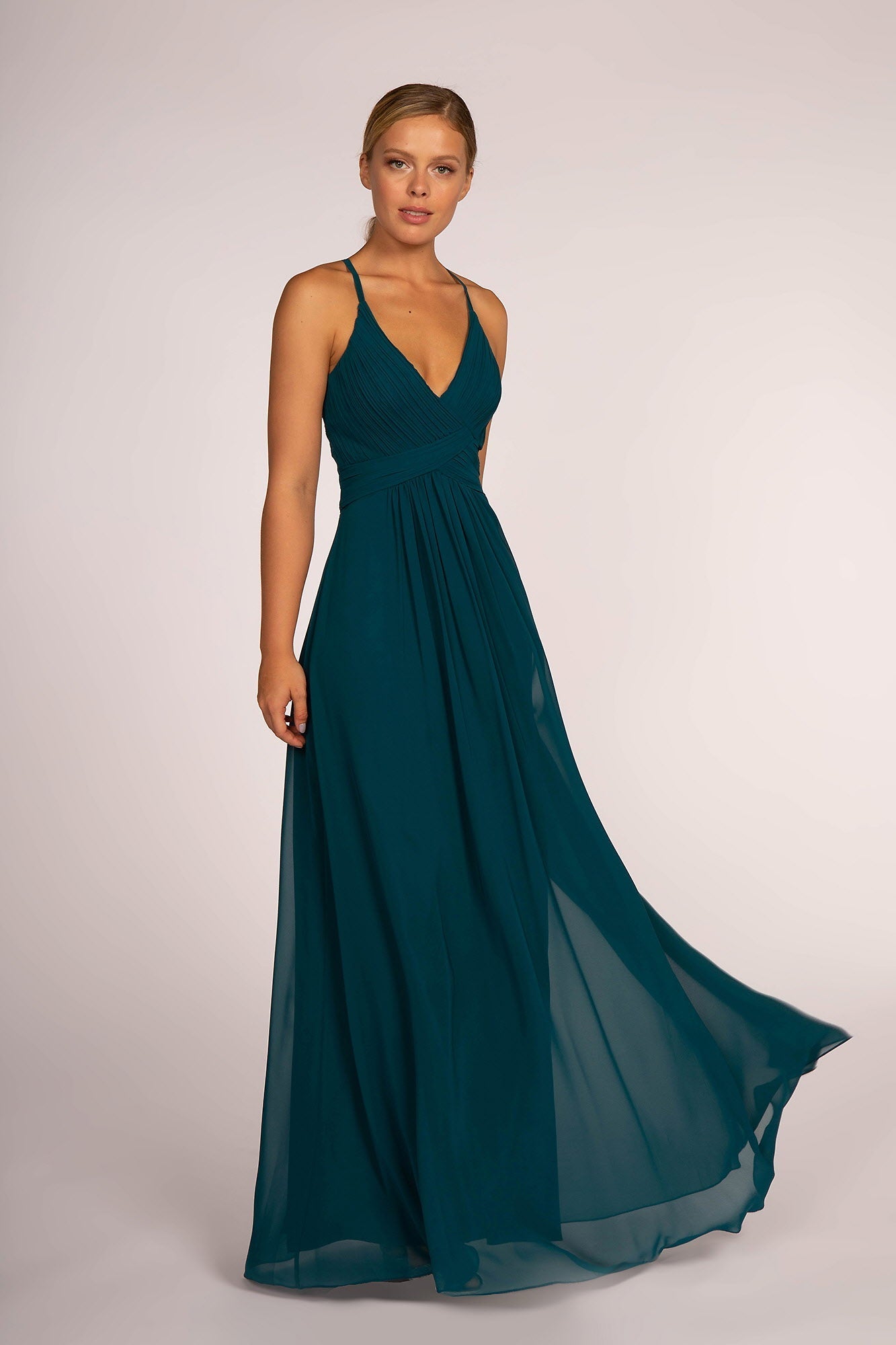 Chiffon Ruched Bodice Long Dress Tux-USA