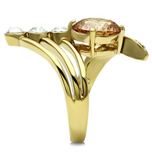 GL300 - IP Gold(Ion Plating) Brass Ring with AAA Grade CZ  in Champagne-3