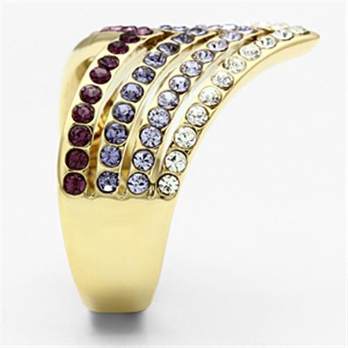 GL305 - IP Gold(Ion Plating) Brass Ring with Top Grade Crystal  in Multi Color-3