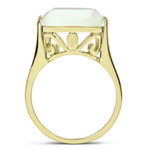 GL309 - IP Gold(Ion Plating) Brass Ring with Synthetic Cat Eye in White Alamode