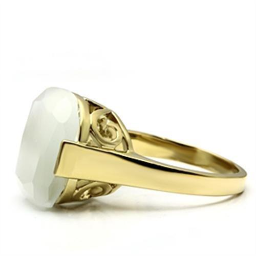 GL309 - IP Gold(Ion Plating) Brass Ring with Synthetic Cat Eye in White Alamode