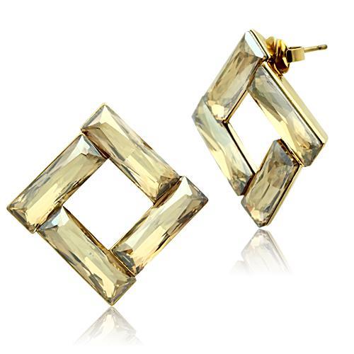 GL344 - IP Gold(Ion Plating) Brass Earrings with Top Grade Crystal  in Topaz-0