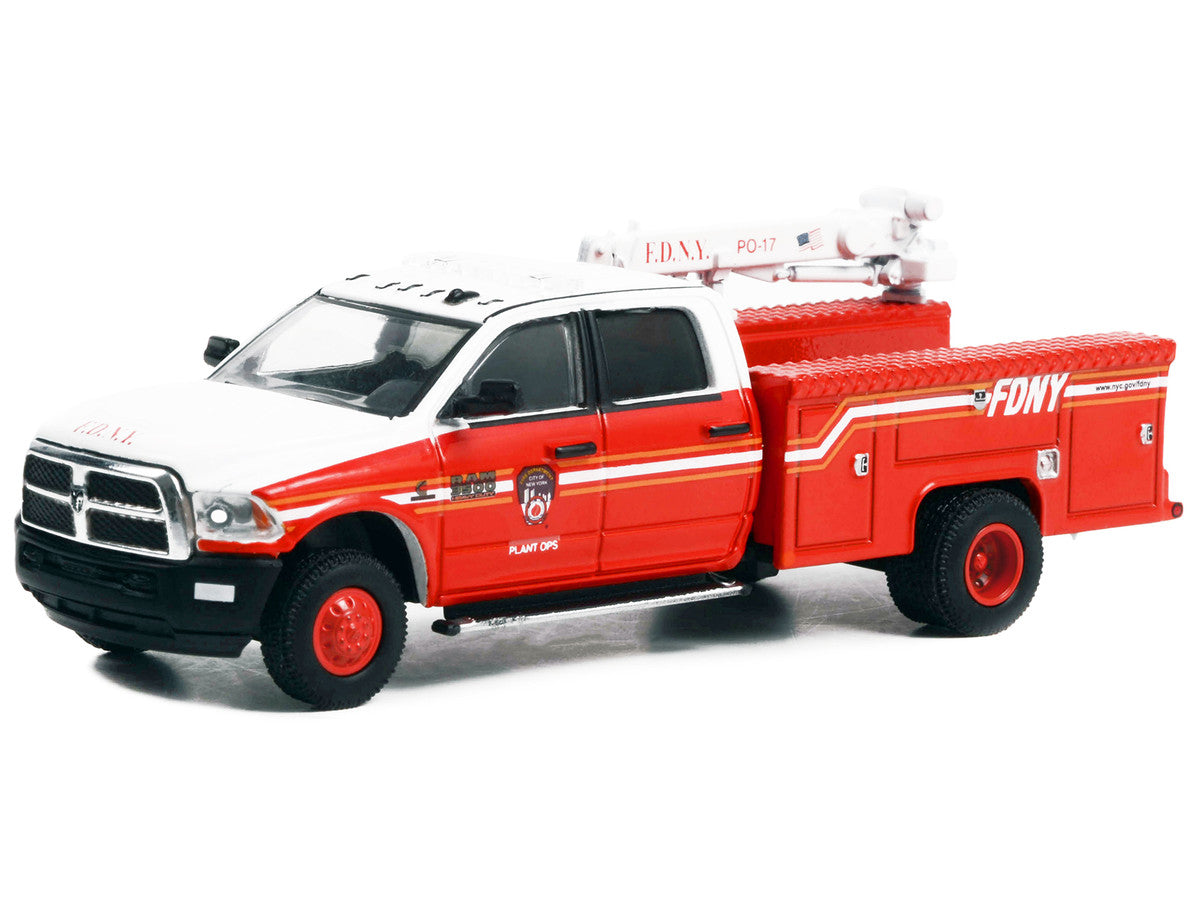 2018 Ram 3500 Dually Crane Truck Red and White with Stripes "FDNY (Fire Department of the City of New York) Plant Ops" "Dually Drivers" Series 10 1/64 Diecast Model Car by Greenlight Greenlight