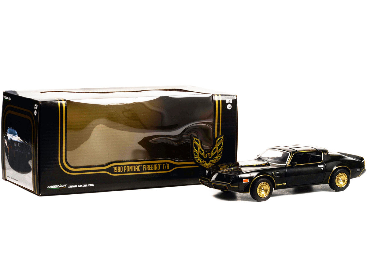1980 Pontiac Firebird Trans Am T/A Turbo 4.9L Starlite Black with Golden Eagle Hood and Stripes 1/24 Diecast Model Car by Greenlight Greenlight