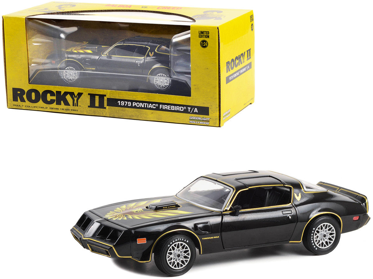 1979 Pontiac Firebird T/A Trans Am Black with Hood Phoenix "Rocky II" (1979) Movie 1/24 Diecast Model Car by Greenlight Greenlight