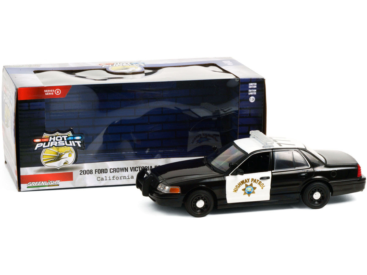 2008 Ford Crown Victoria Police Interceptor Black and White CHP "California Highway Patrol" "Hot Pursuit" Series 1/24 Diecast Model Car by Greenlight-1
