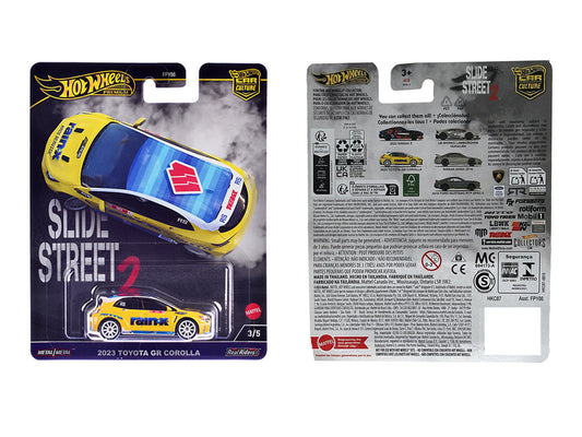 2023 Toyota GR Corolla "Rain X" Yellow "Slide Street 2" Series Diecast Model Car by Hot Wheels-0