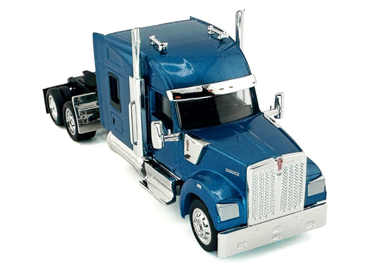 Kenworth W990 with Stand Up Sleeper Cab Blue Metallic 1/87 (HO) Plastic Model Car by HO Logistics HO Logistics Replicas